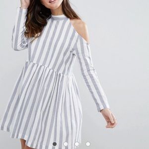 ASOS Cold Shoulder Cotton Stripe Smock Dress